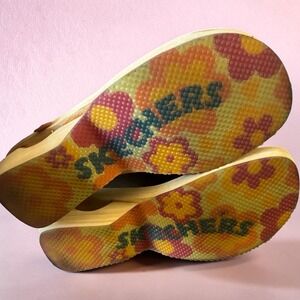 Skechers Vintage Wooden Platform Sandals Denim Thong Wedge Floral Sole 90s Y2K